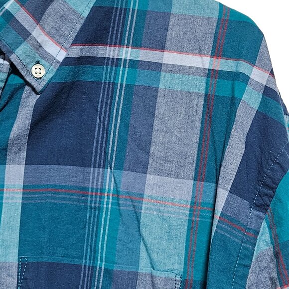 Old Navy Button Front Up Mens Size XXL Blue Plaid Slim Fit 100% Cotton - Picture 3 of 6